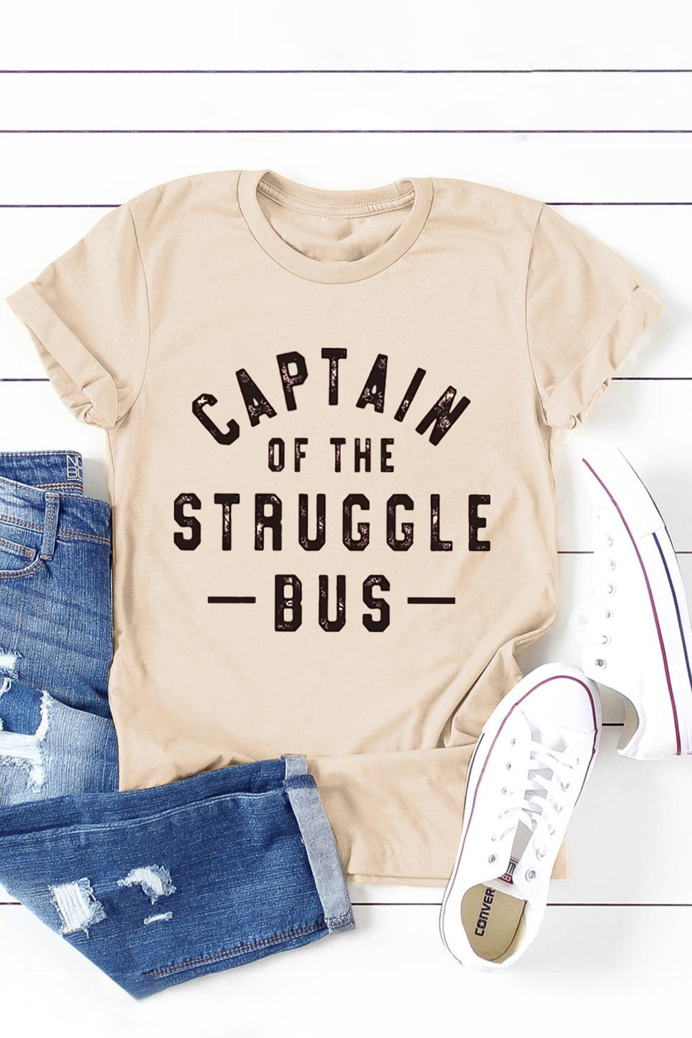 Khaki Captain of The Struggle Bus Graphic T-shirt