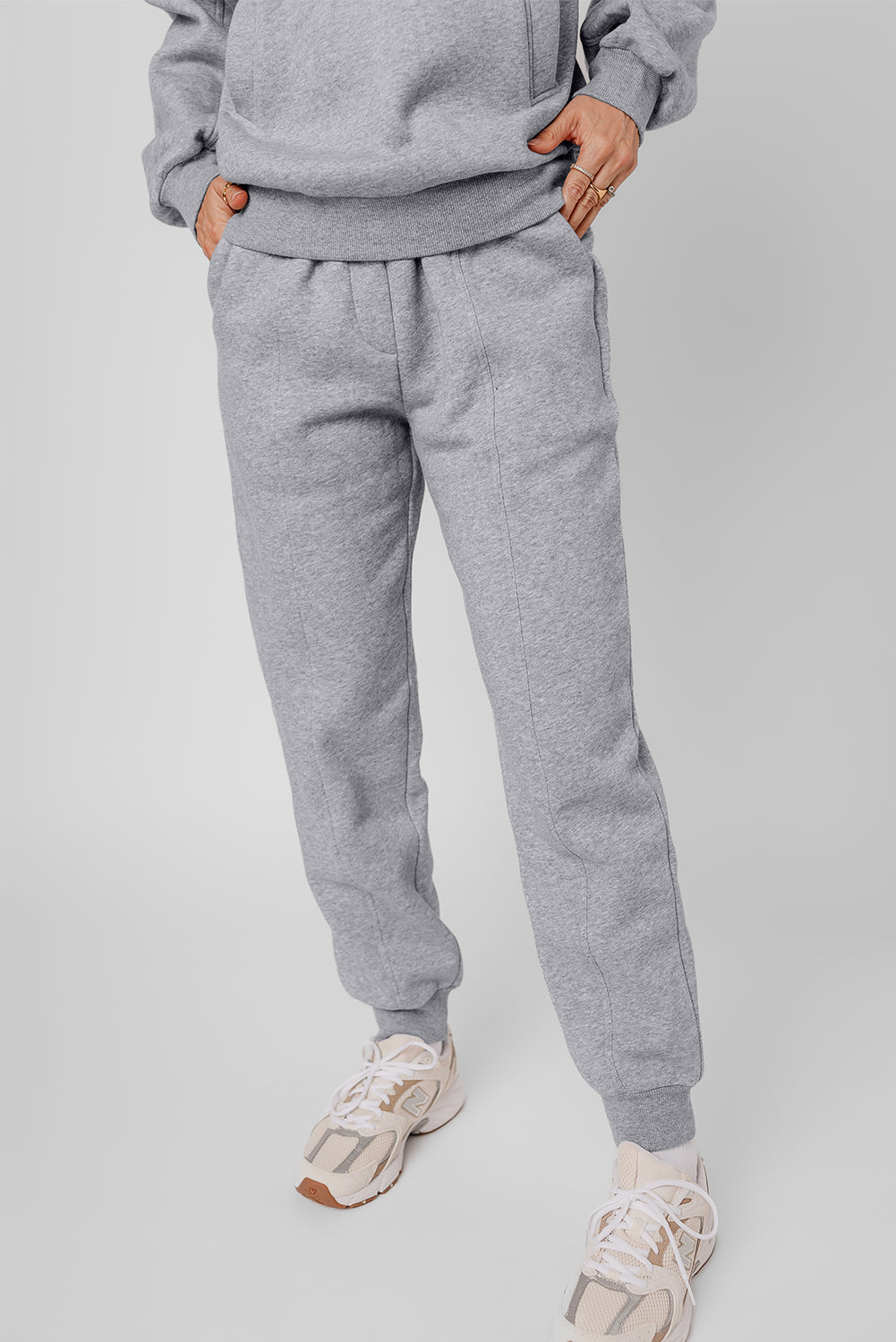 Gray Solid Exposed Seams Hoodie and Joggers Activewear Set