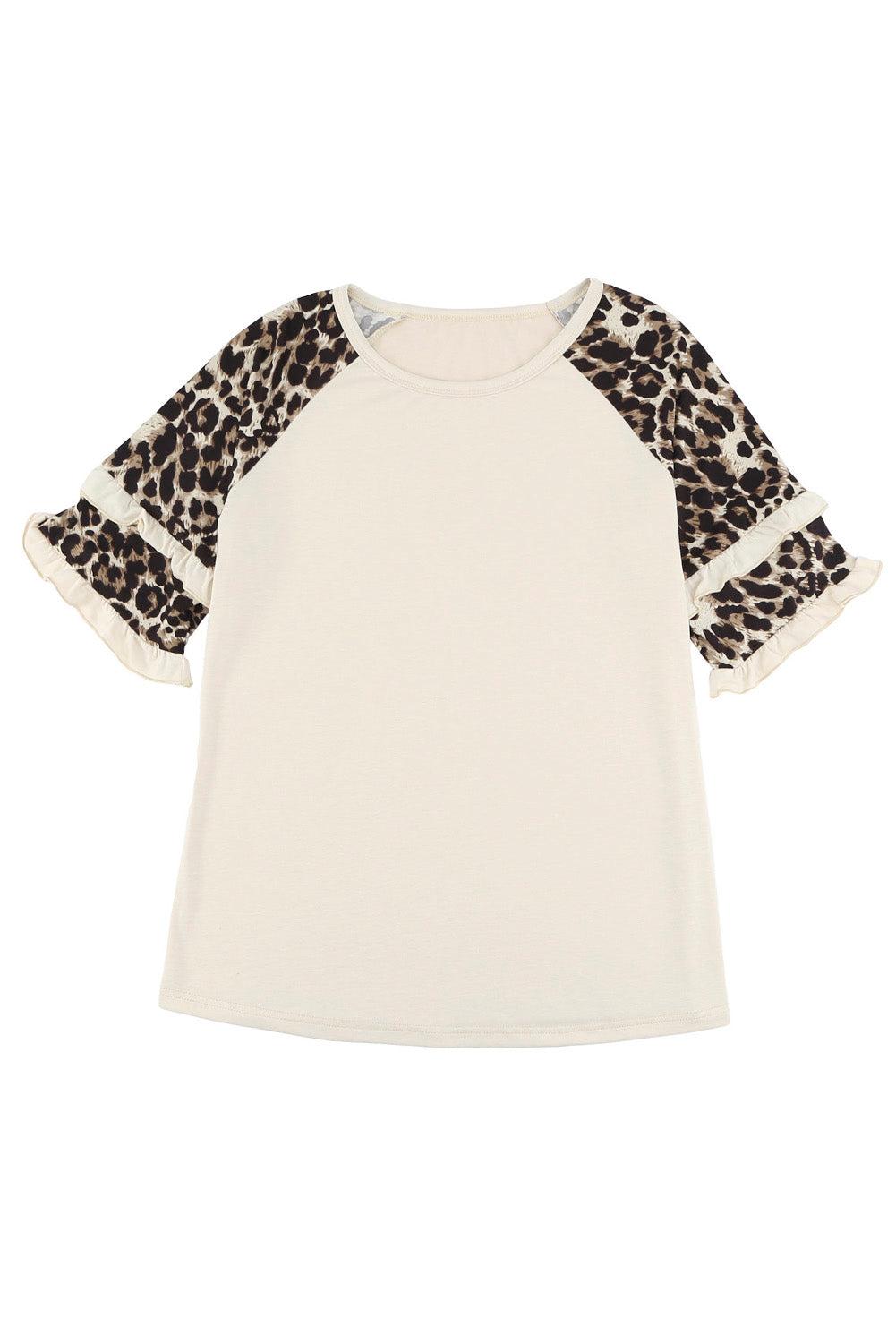 Apricot Ruffled Leopard Sleeve Patchwork Top