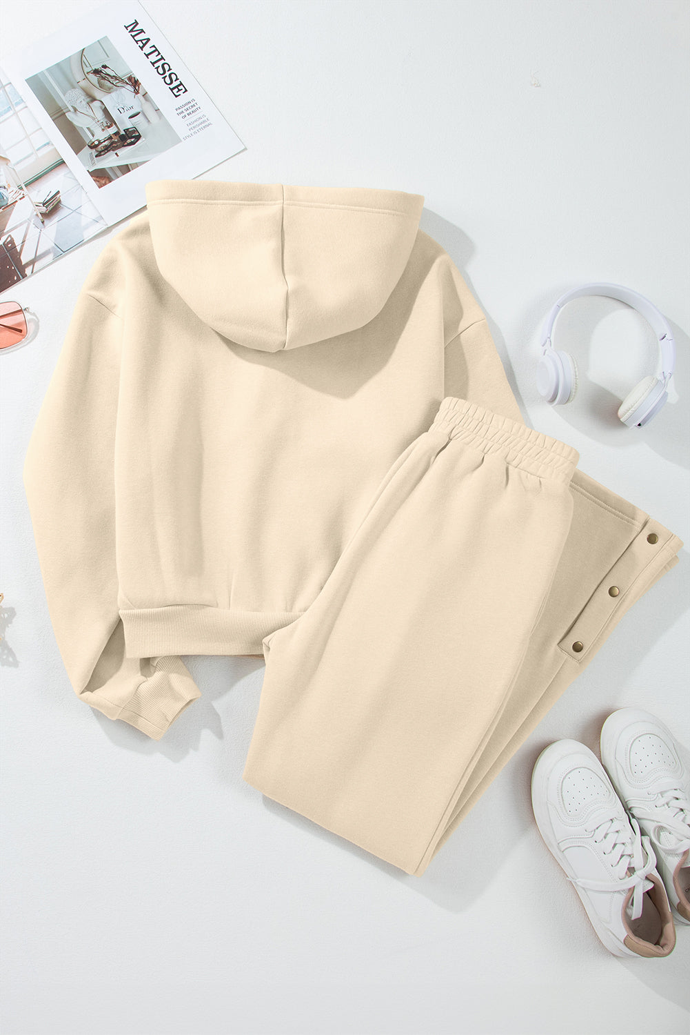 Parchment Solid Color Hoodie and High Waist Pants Two Piece Activewear