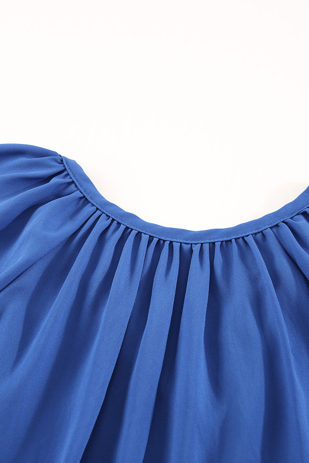 Blue Split Neck Pleated Loose Blouse