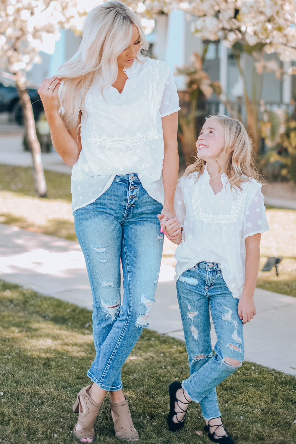 White Swiss Dot Short Sleeve Flowy Top