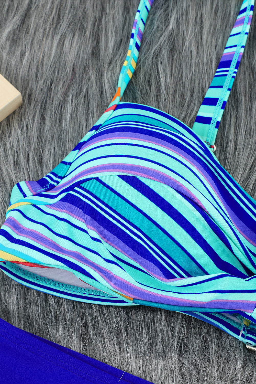 Sky Blue Twisted Bust Striped Bikini Set