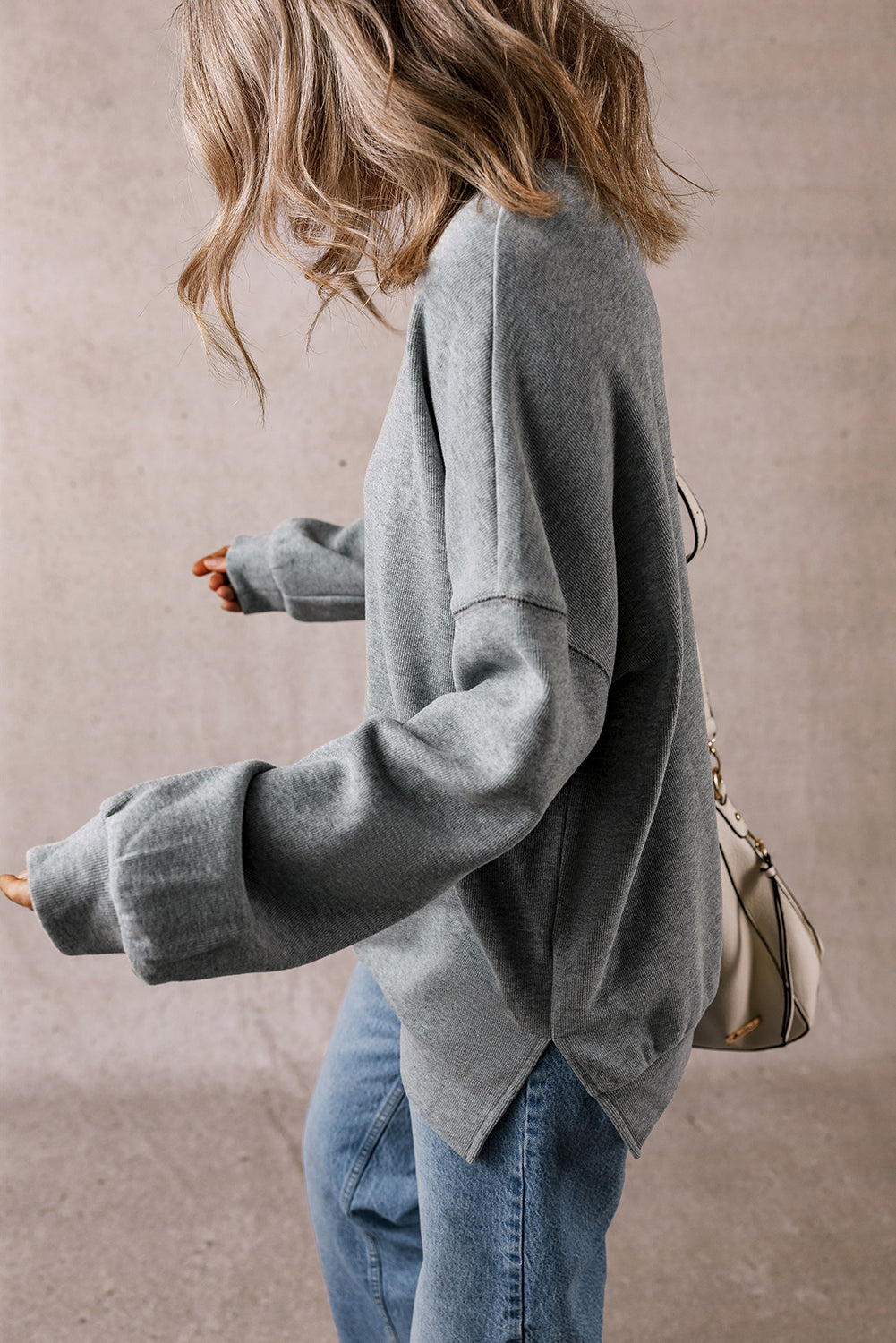 Medium Grey Side Split Drop Shoulder Oversized Sweatshirt