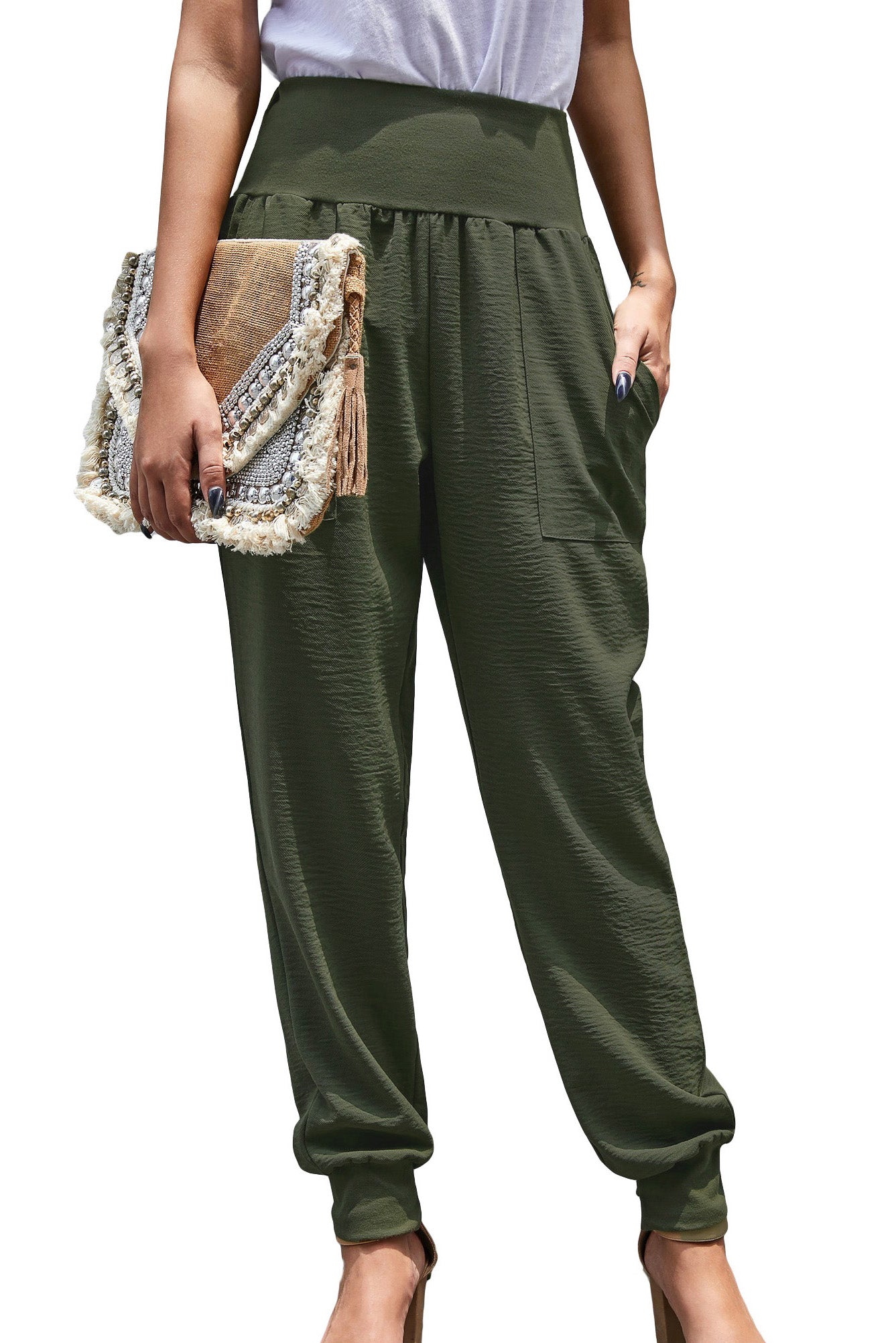 Green Pocketed Cotton Joggers