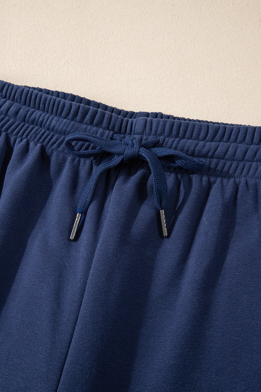 Navy Blue Solid Color Fleece Lined Drawstring Waist Joggers