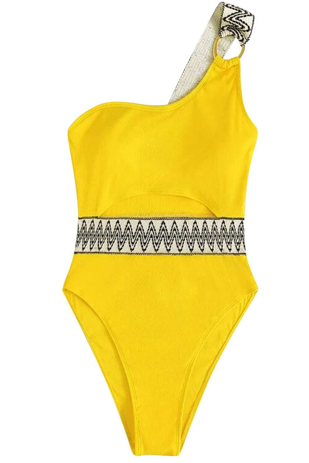 Yellow Contrast Trim Cut out One Shoulder One Piece Swimsuit