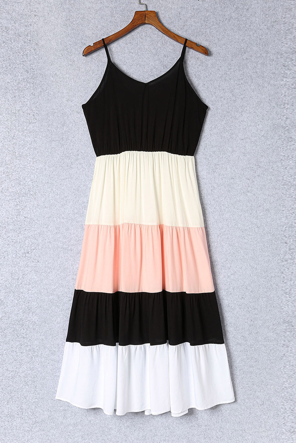 Black Color Block Sleeveless V Neck Long Dress