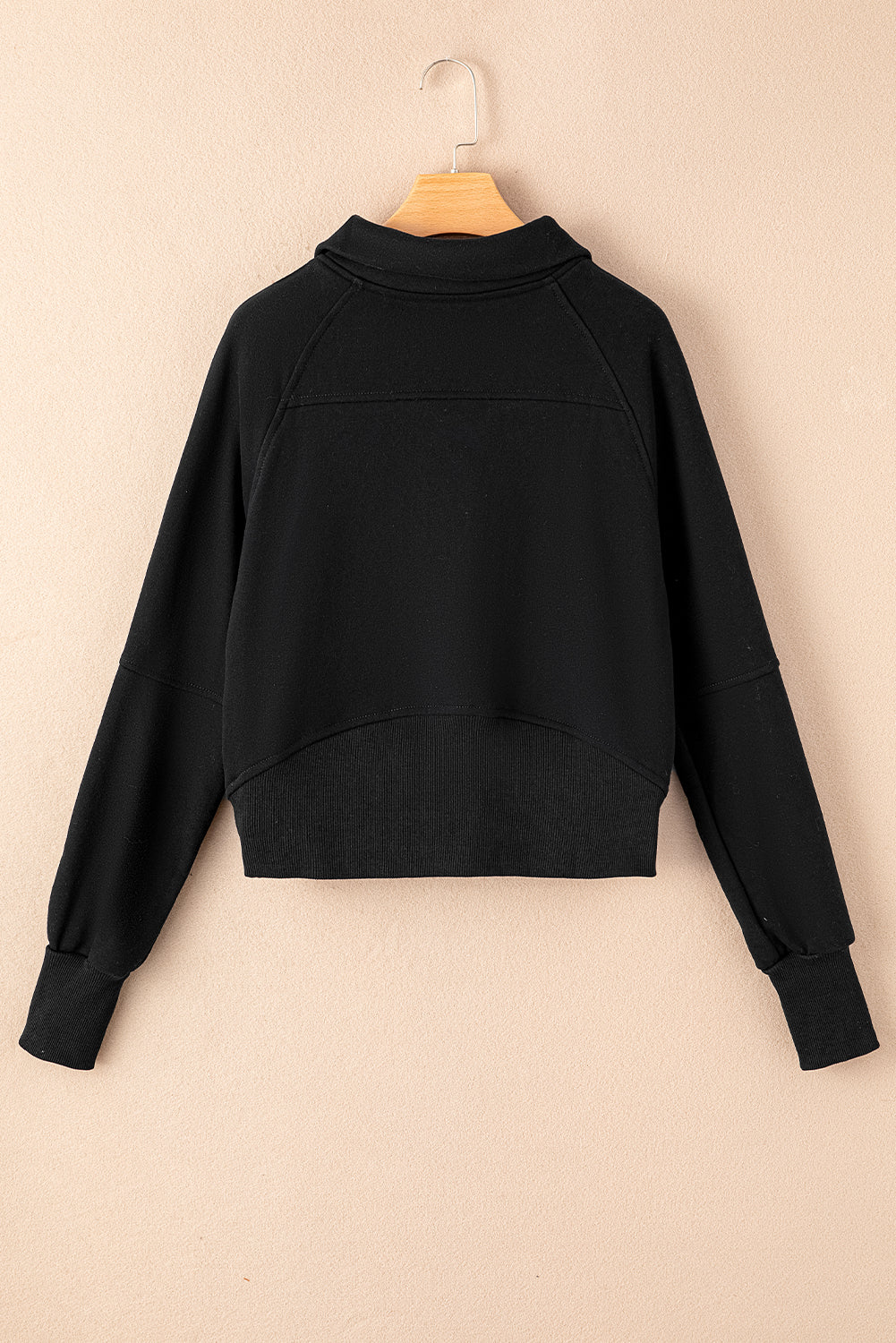 Black Fleece Lined Zip Up Stand Collar Thumbhole Sleeve Sweatshirt