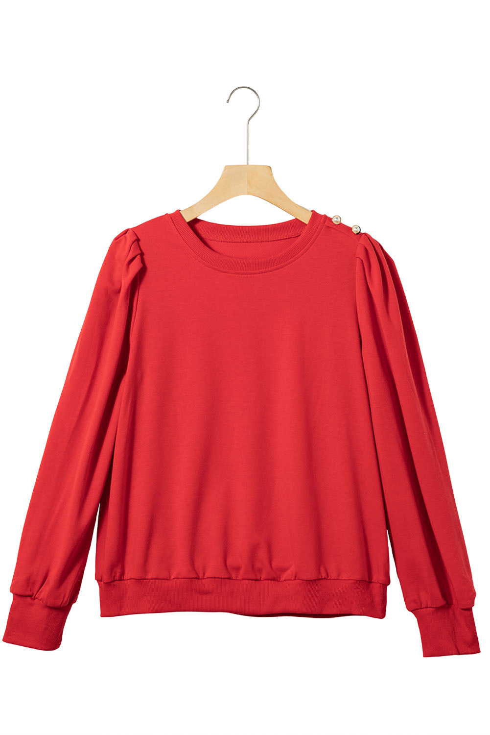 Fiery Red Button Tab Detail Long Sleeve Top