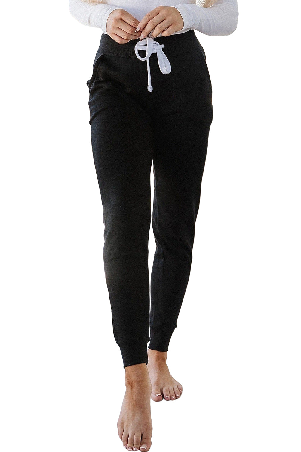 Black Drawstring Waist Pocketed Joggers