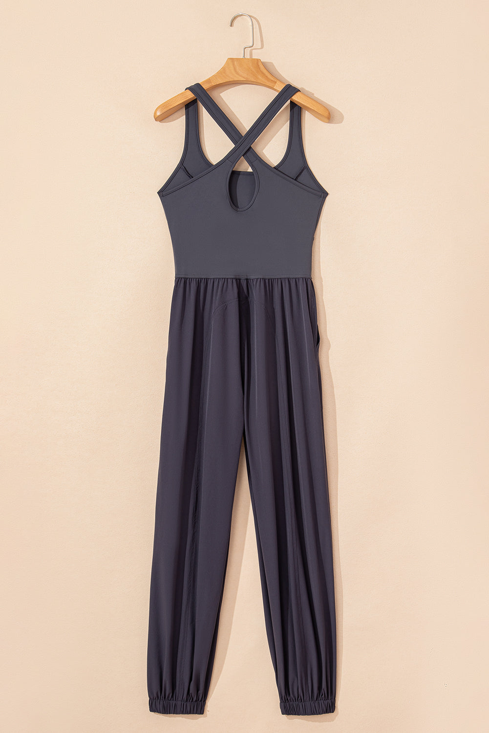 Carbon Grey Back Crossed Straps Hollow Out Jogger Jumpsuit