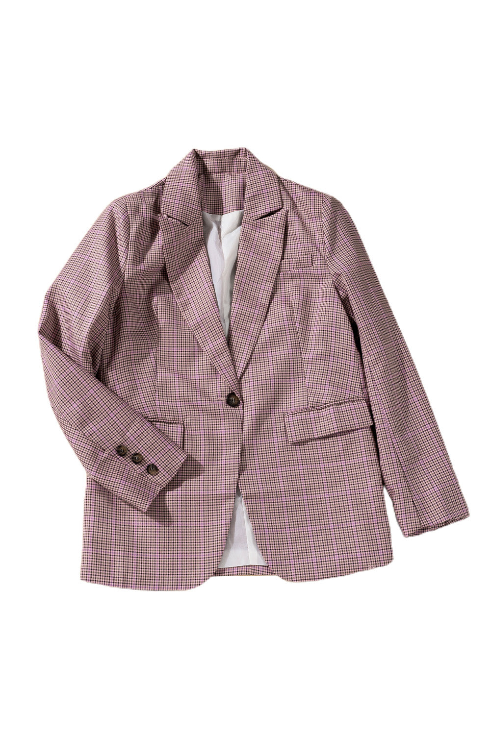 Plaid Print Lapel Collar Buttoned Blazer