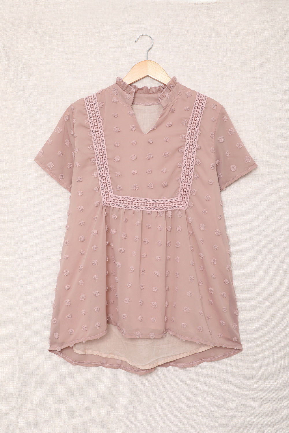 Pink Swiss Dot Short Sleeve Flowy Top