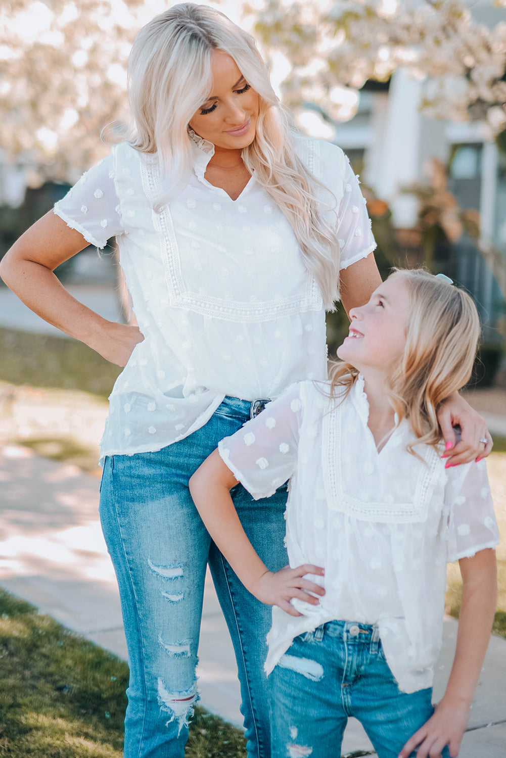 White Swiss Dot Short Sleeve Flowy Top