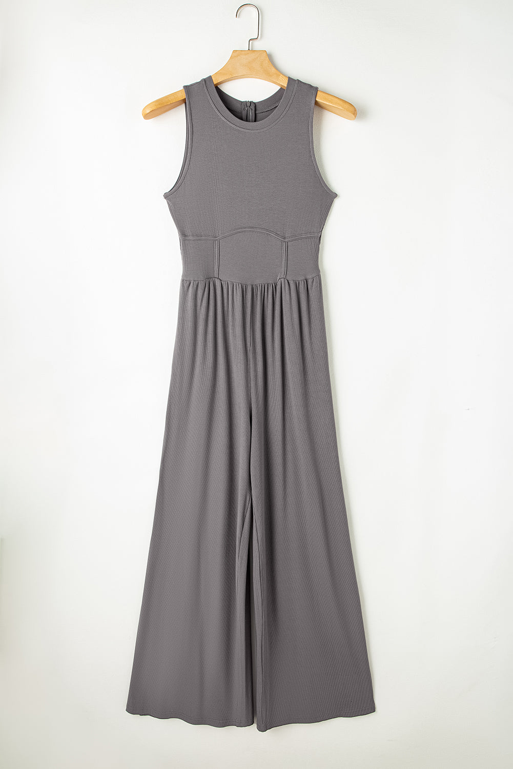 Medium Grey Cinched Waist Sleeveless Wide Leg Jumpsuit