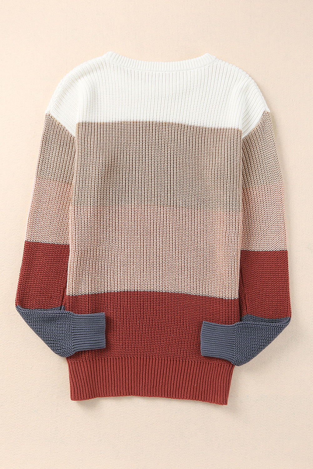 Khaki Color Block Knitted O-neck Pullover Sweater