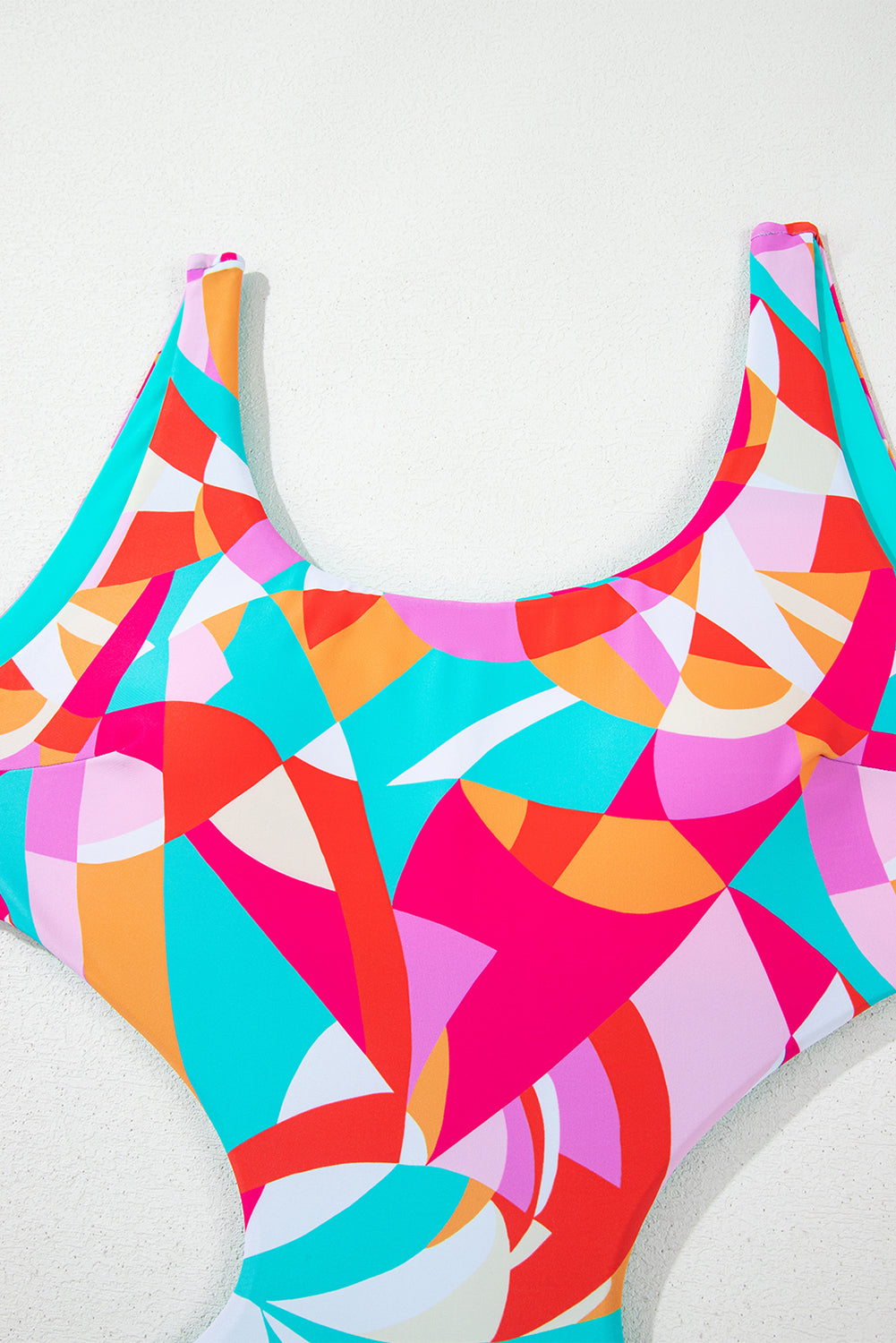 Purple Abstract Geometry Print Daring Cutout Reversible One Piece Swimsuit