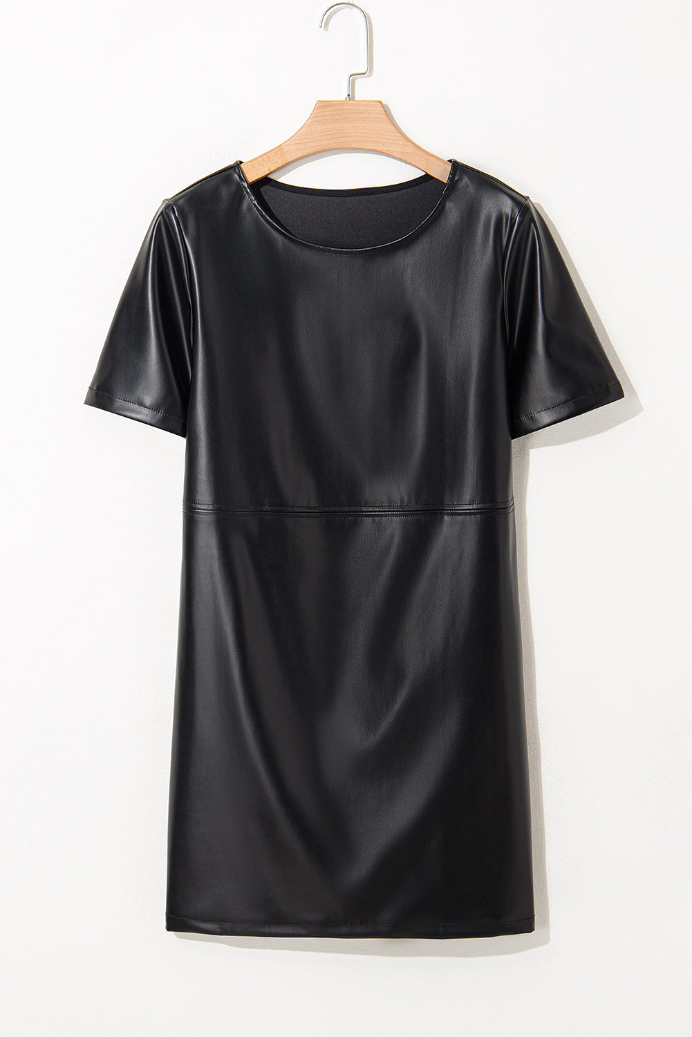 Black Faux Leather Loose T-shirt Dress