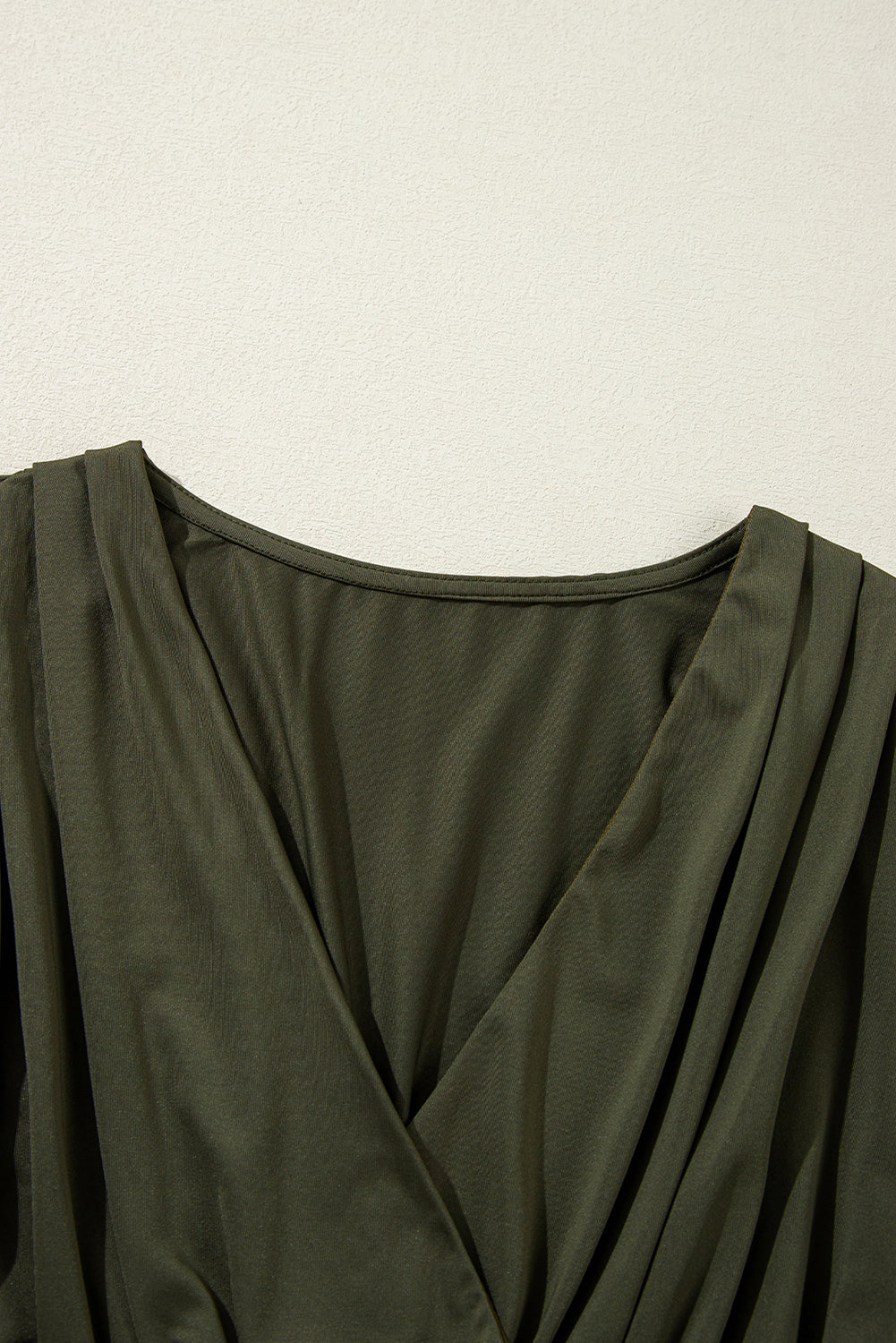 Moss Green Ruched Wrap V Neck Long Sleeve Bodysuit