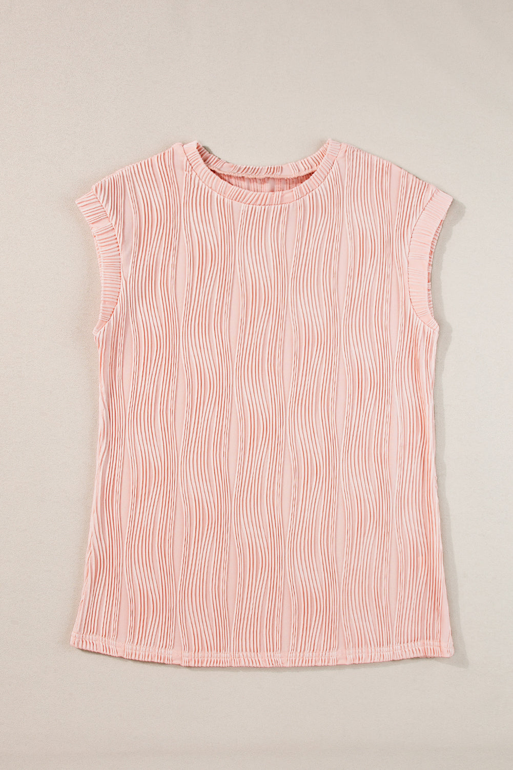 Pink Wavy Texture Cap Sleeve Top