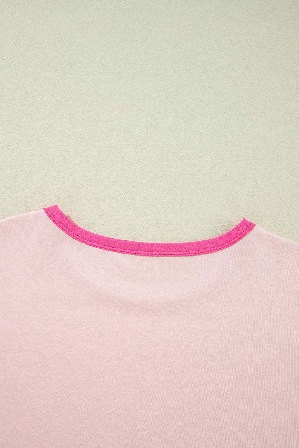 Pink Color Block Stitching Sleeve Round Neck Oversize Top