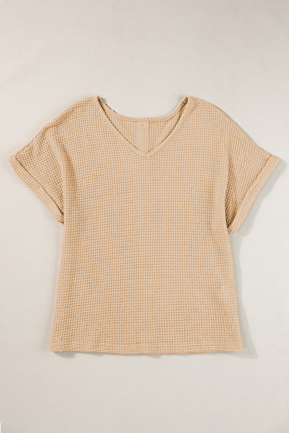 Oatmeal Textured Knit Button Back Cuffed Sleeve Tee