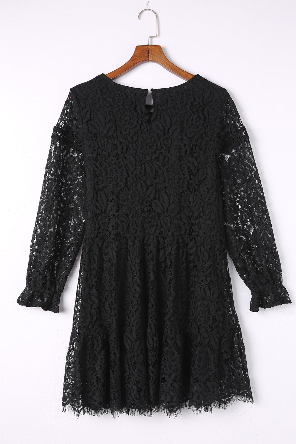 Black Lace Splicing Long Sleeve Mini Dress