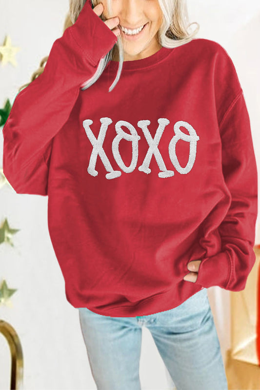 Racing Red Aphabet Chenille Embroidered Pullover Sweatshirt