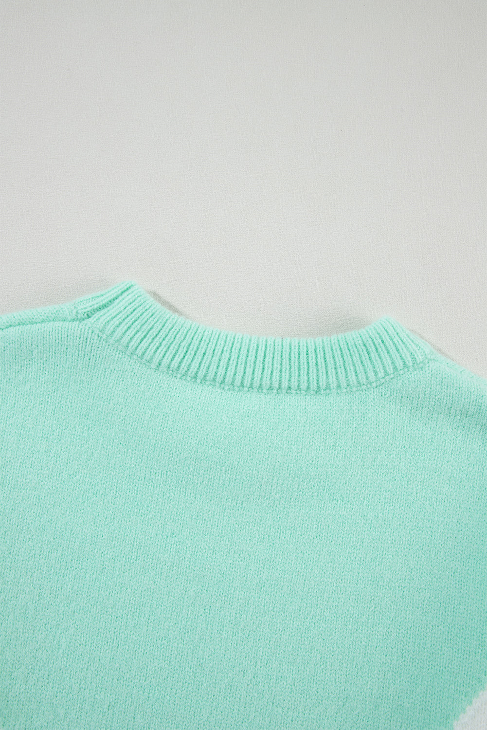 Green Chevron Colorblock Ribbed Knit Drop Shoulder Sweater