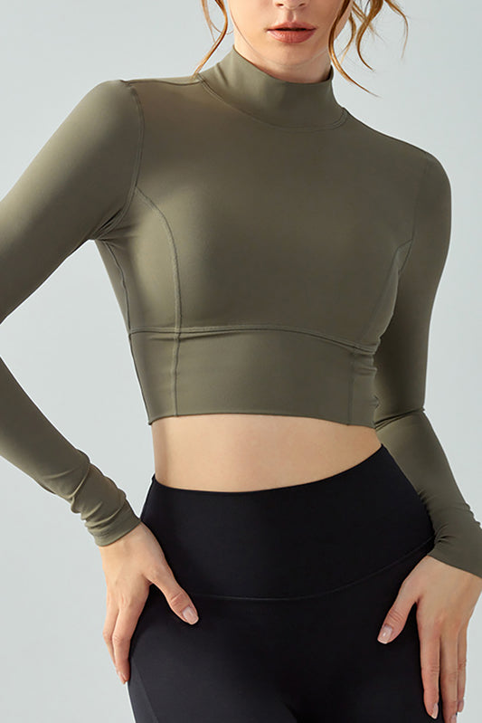 Moss Green Seam Detail Cutout Long Sleeve Active Crop Top