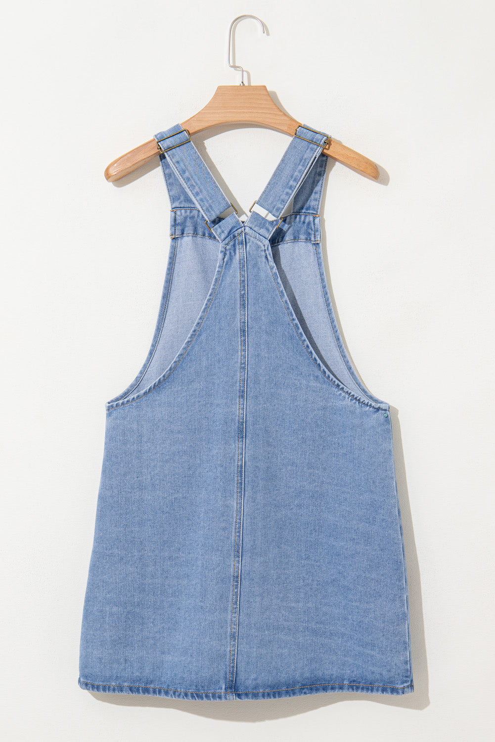 Beau Blue Wide Strap Button Front Pocketed Denim Mini Dress