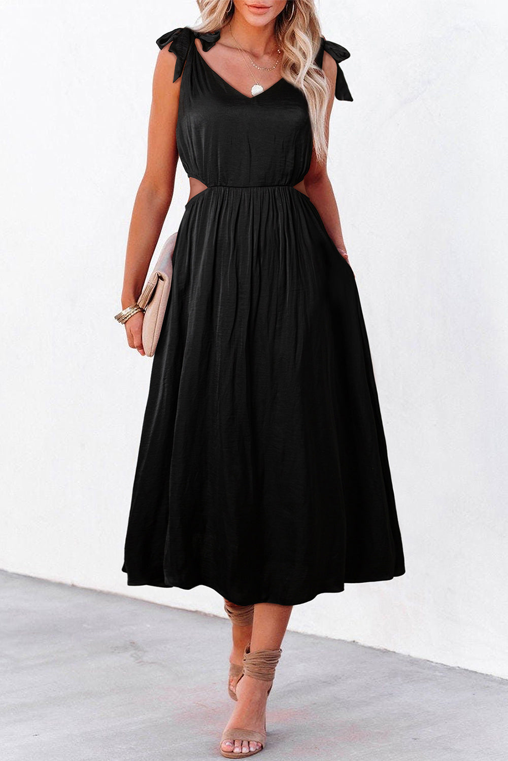 Black Tied Straps Cut out Empire Waist Long Dress