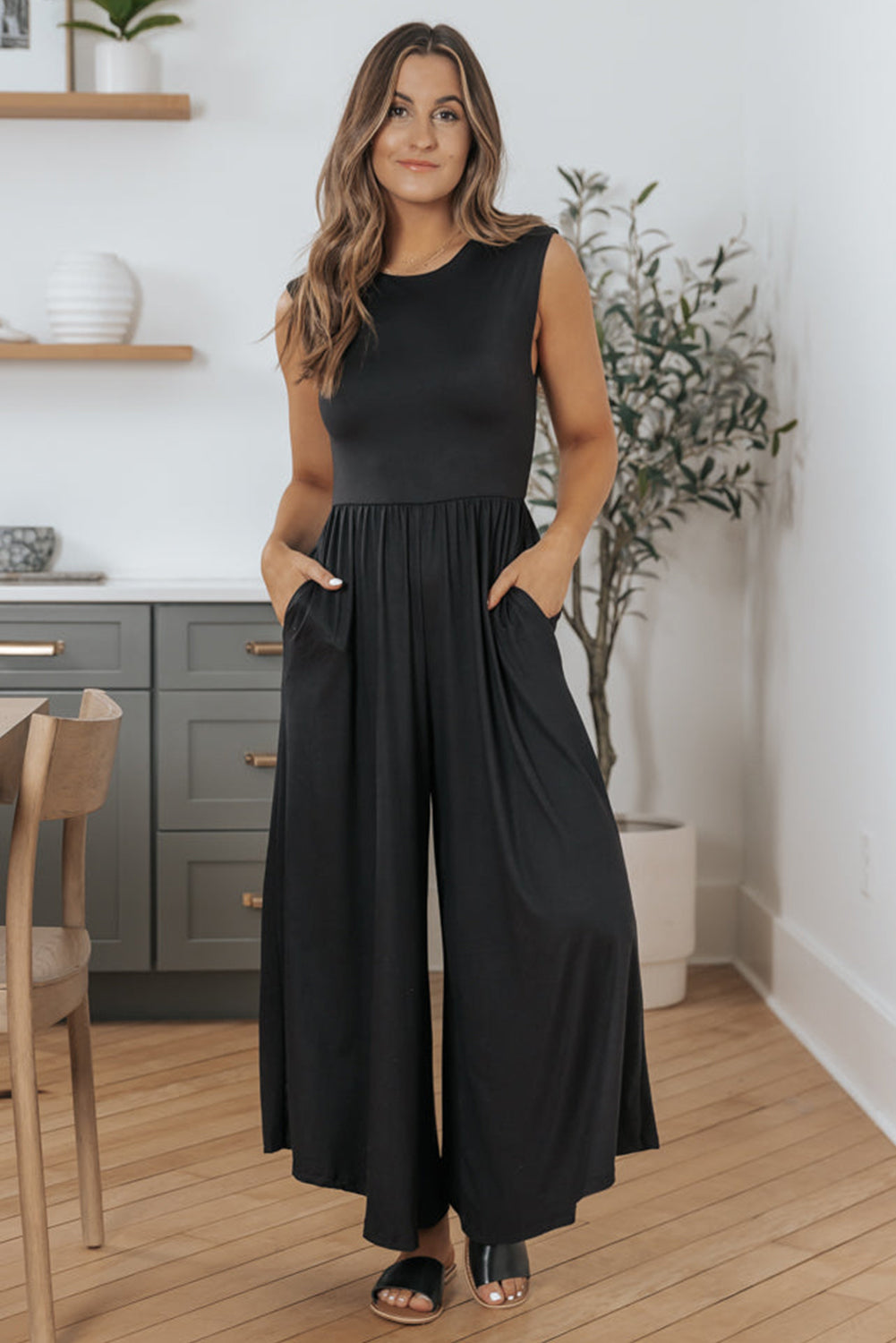 Black Open Back Wide Leg Jumpsuit