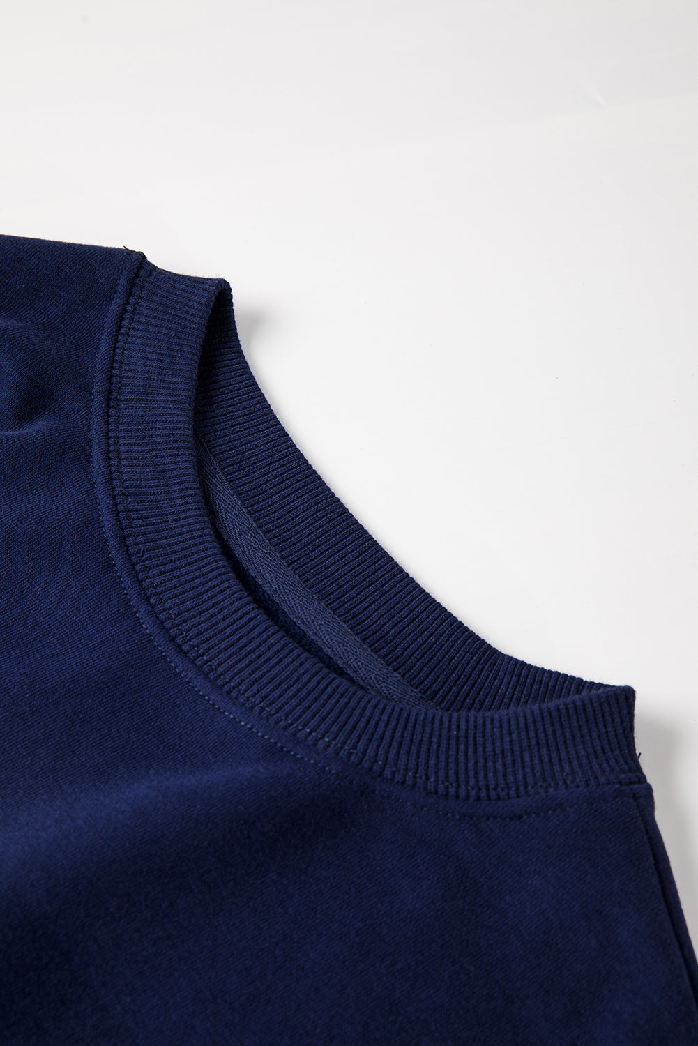 Navy Blue Solid Fleece Lined Drop Shoulder Terry Sweatshirt