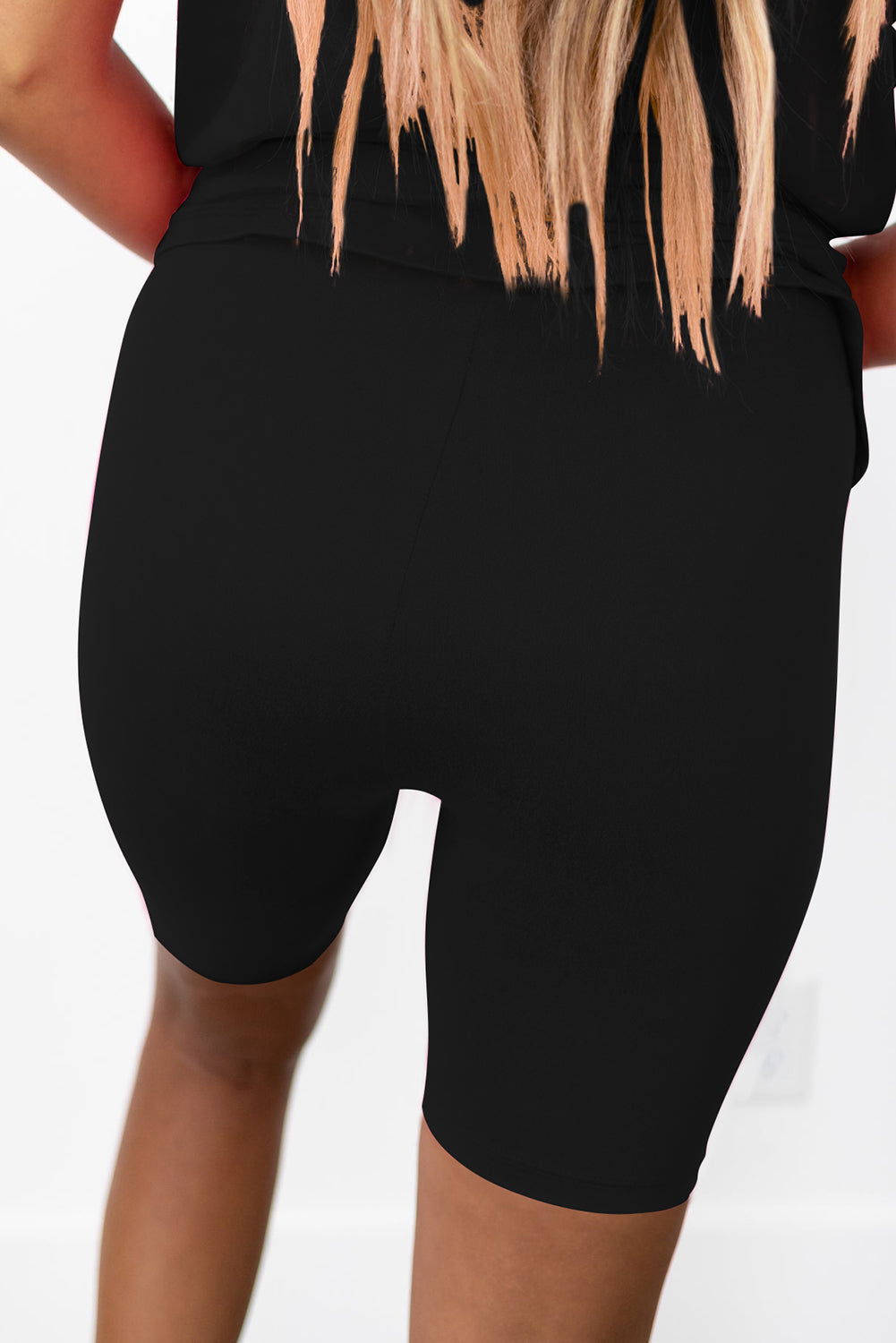 Black Solid Split Hem Tunic Tee and Tight Shorts Set