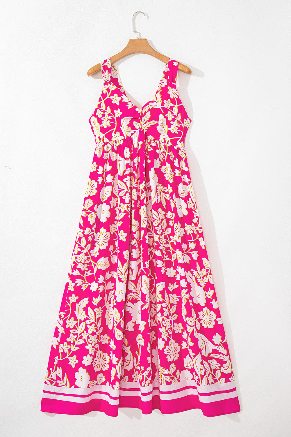 Rose Floral V Neck Crisscross Backless Maxi Dress