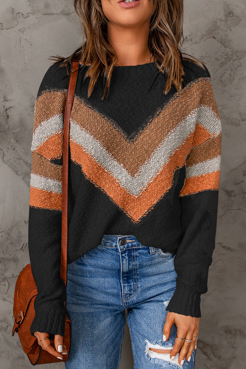 Multicolor Chevron Striped Drop Shoulder Sweater