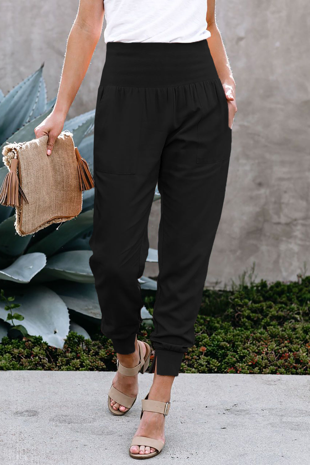 Black Pocketed Cotton Joggers